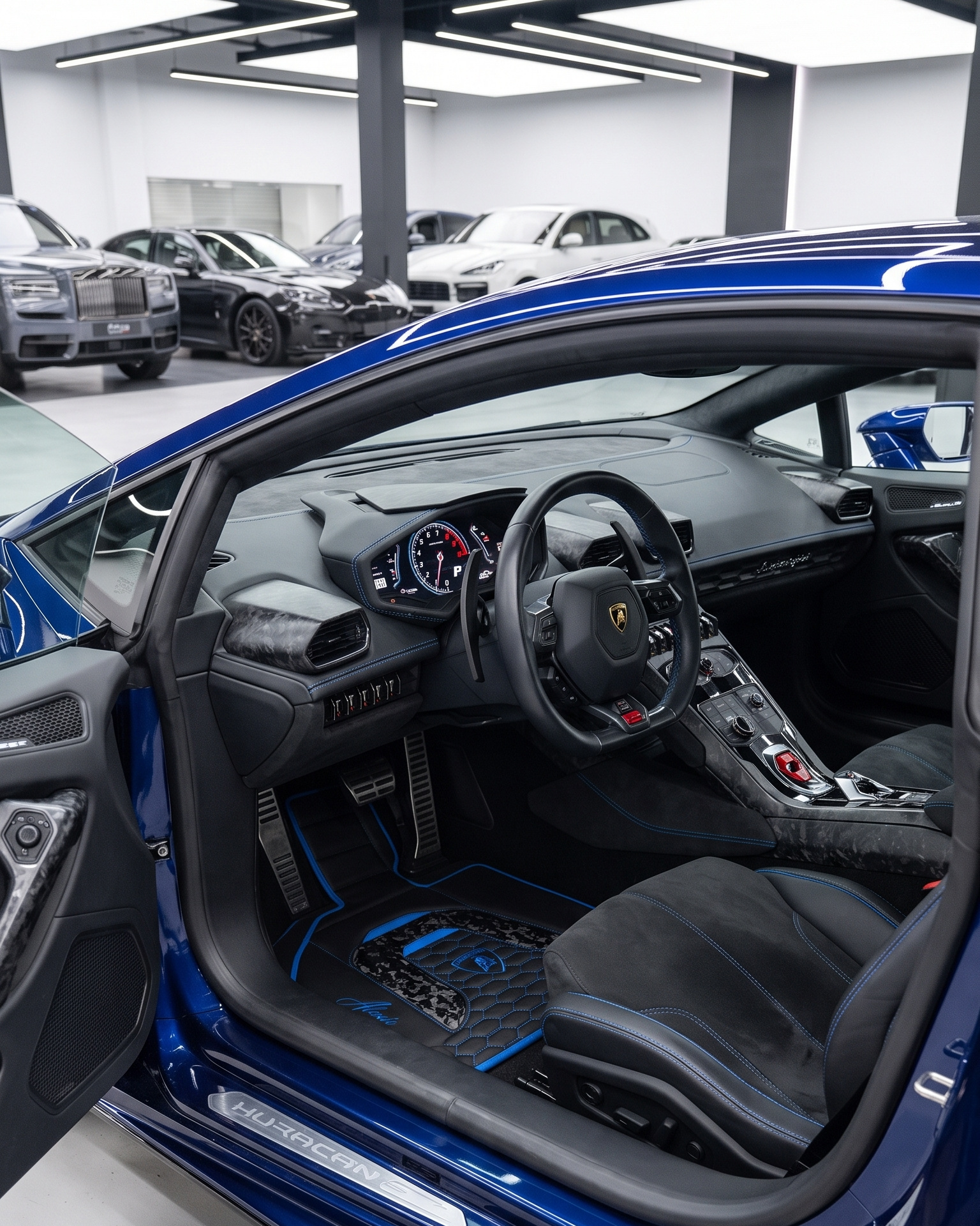 Huracan EVO cabin with the finished mats fitted