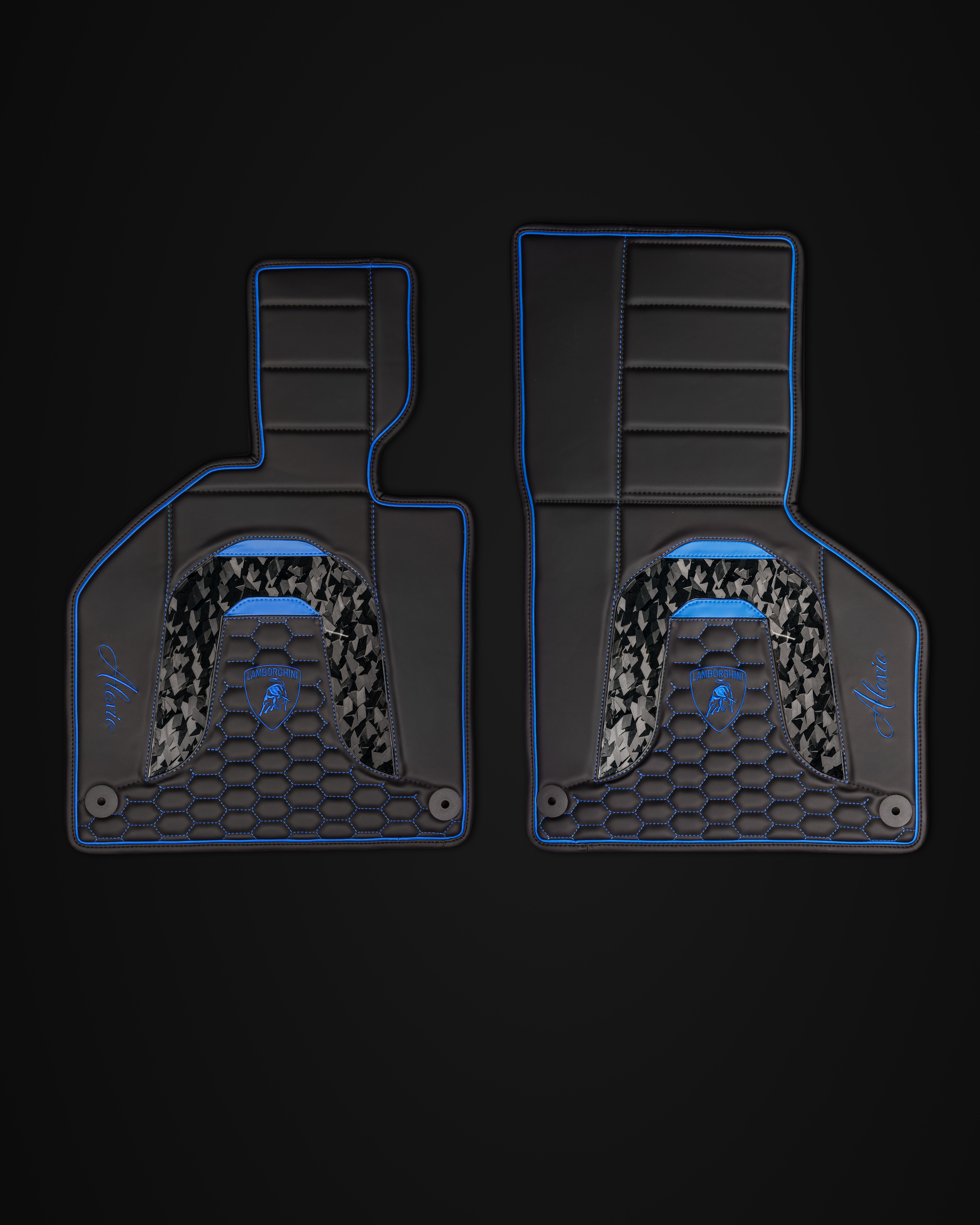 Front pair, forged carbon inserts and blue piping