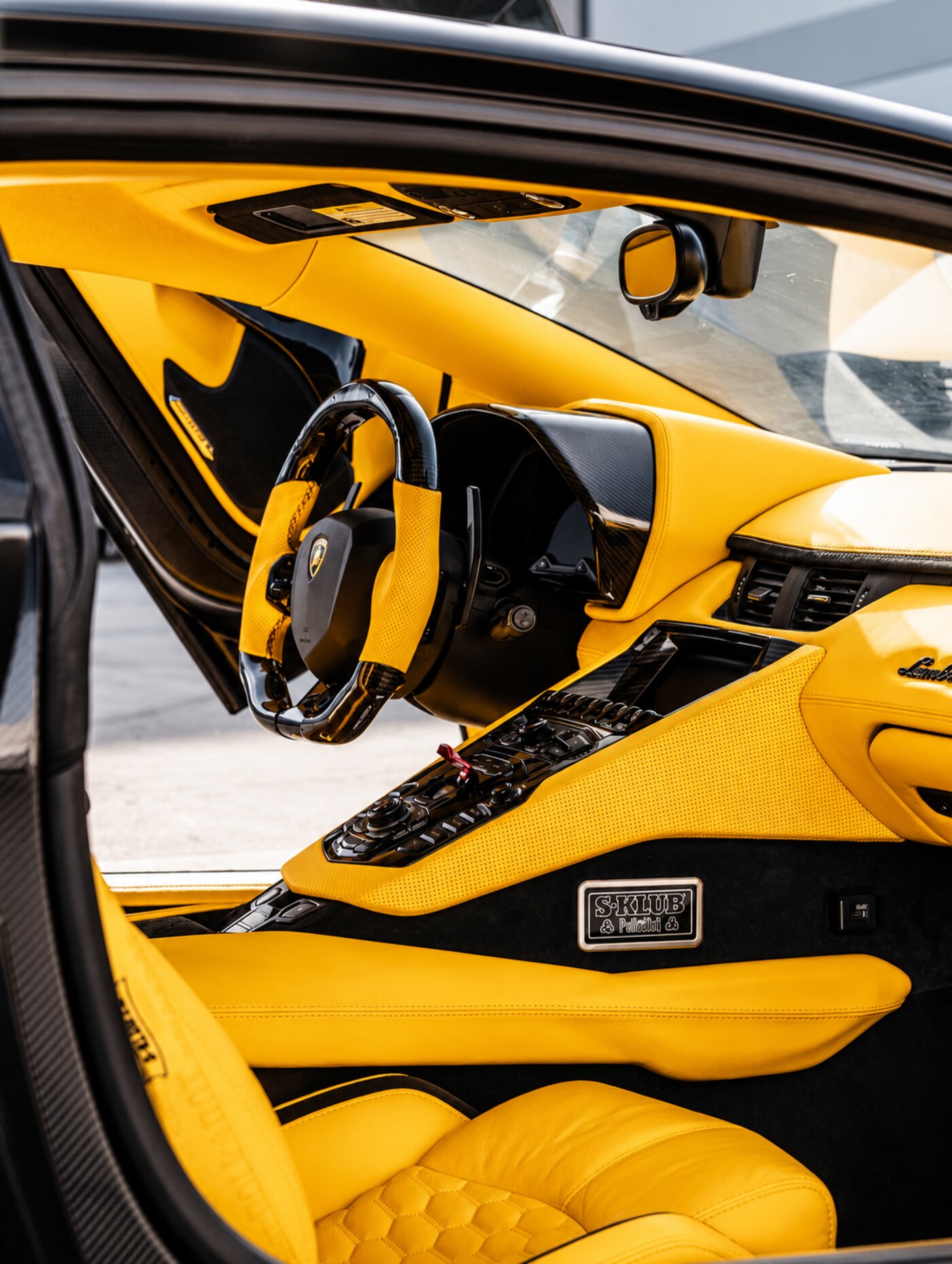 Yellow and carbon fiber interior